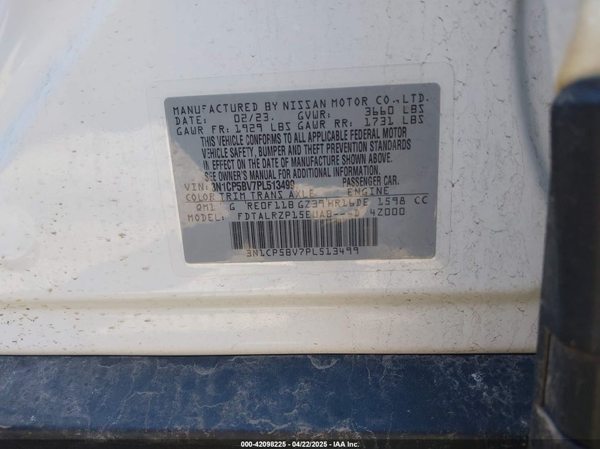 2023 NISSAN KICKS(VIN: 3N1CP5BV7PL513499