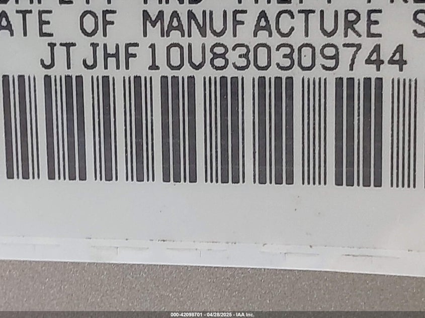 2003 Lexus Rx 300 VIN: JTJHF10U830309744 Lot: 42098701