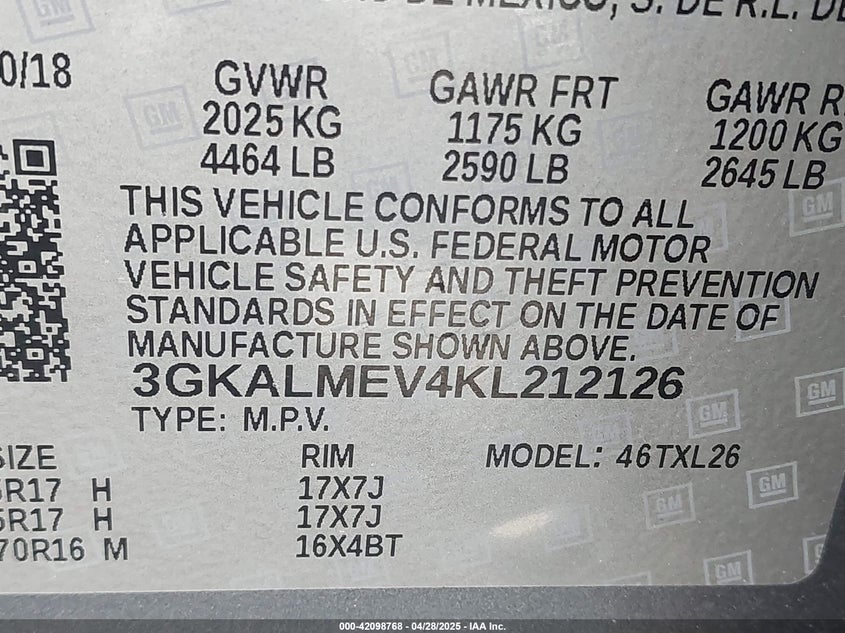 2019 GMC TERRAIN SLE - 3GKALMEV4KL212126