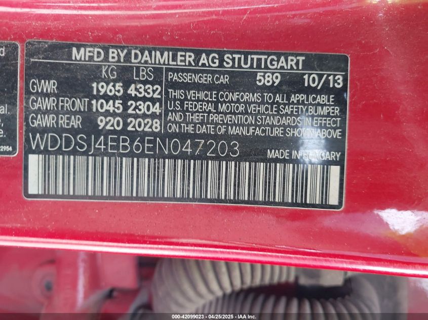 2014 Mercedes-Benz Cla 250 VIN: WDDSJ4EB6EN047203 Lot: 42099023