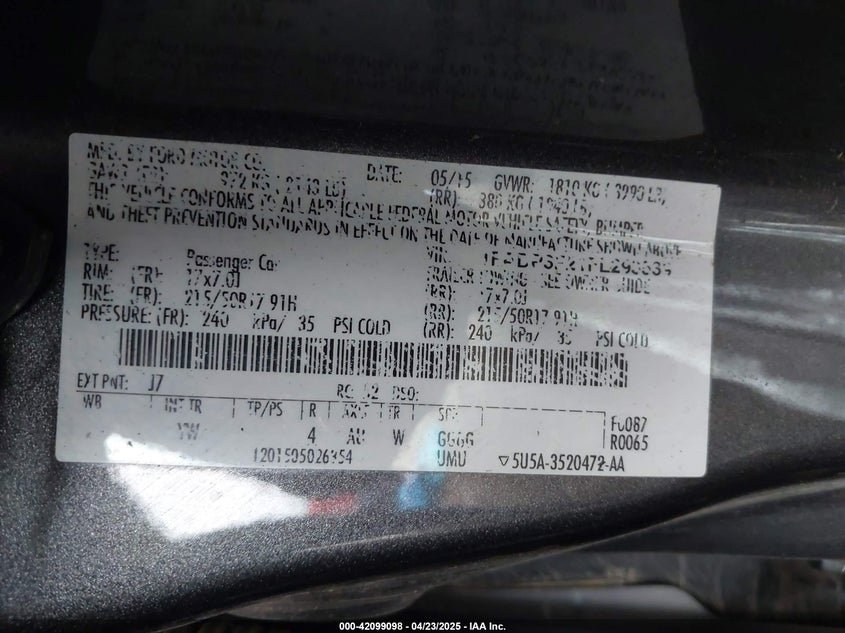 2015 FORD FOCUS VIN: 1FADP3F21FL293539