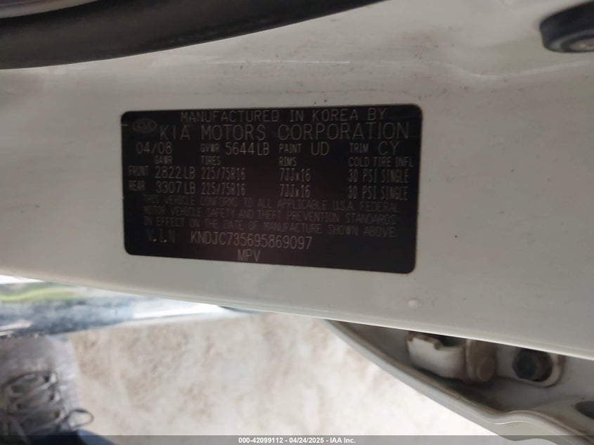 2009 Kia Sorento Lx VIN: KNDJC735695869097 Lot: 42099112