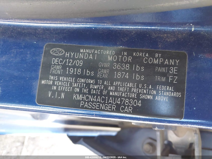 2010 Hyundai Accent Gls VIN: KMHCN4AC1AU478304 Lot: 42099213