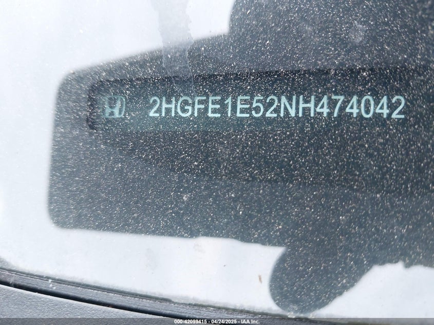 2022 HONDA CIVIC SI VIN: 2HGFE1E52NH474042