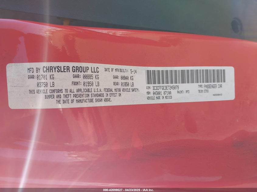 2014 FIAT 500E BATTERY ELECTRIC - 3C3CFFGE3ET245079