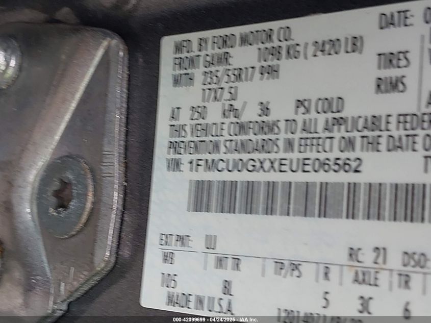 2016 Ford Escape VIN: 1FMLV0AXXEUF06562 Lot: 42099699