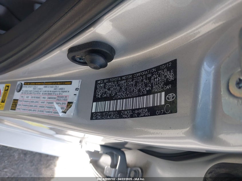 2013 TOYOTA PRIUS VIN: JTDKN3DU6D5551678