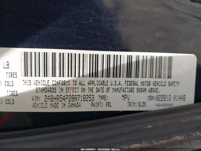 2008 CHRYSLER TOWN & COUNTRY VIN: 2A8HR54P28R718253