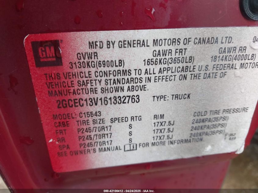 2006 Chevrolet Silverado 1500 Ls VIN: 2GCEC13V161332763 Lot: 42100412