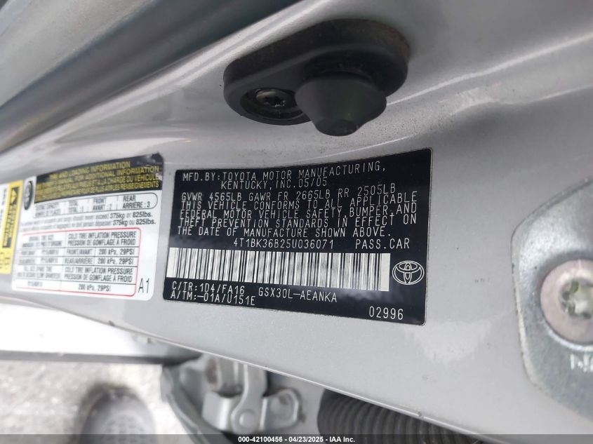 2005 Toyota Avalon Xl VIN: 4T1BK36B25U036071 Lot: 42100456