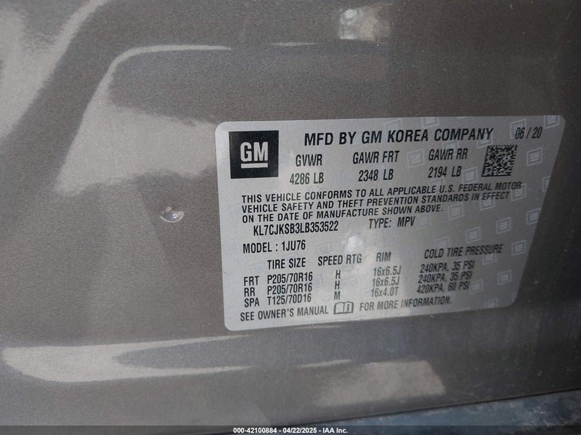 2020 CHEVROLET TRAX FWD LS - KL7CJKSB3LB353522