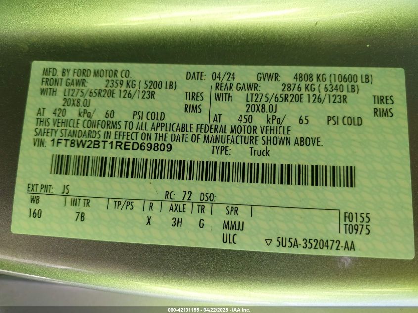 2024 Ford F-250 - 1FT8W2BT1RED69809
