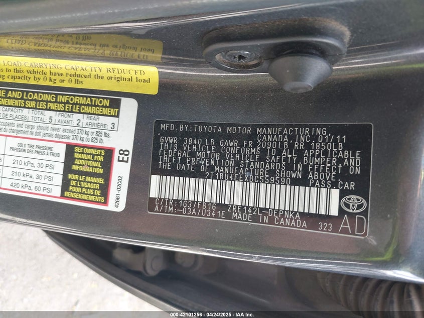 2011 TOYOTA COROLLA VIN: 2T1BU4EEXBC559590