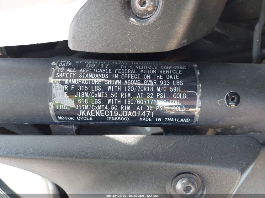 2018 Kawasaki En650 C VIN: JKAENEC19JDA01471 Lot: 42102792