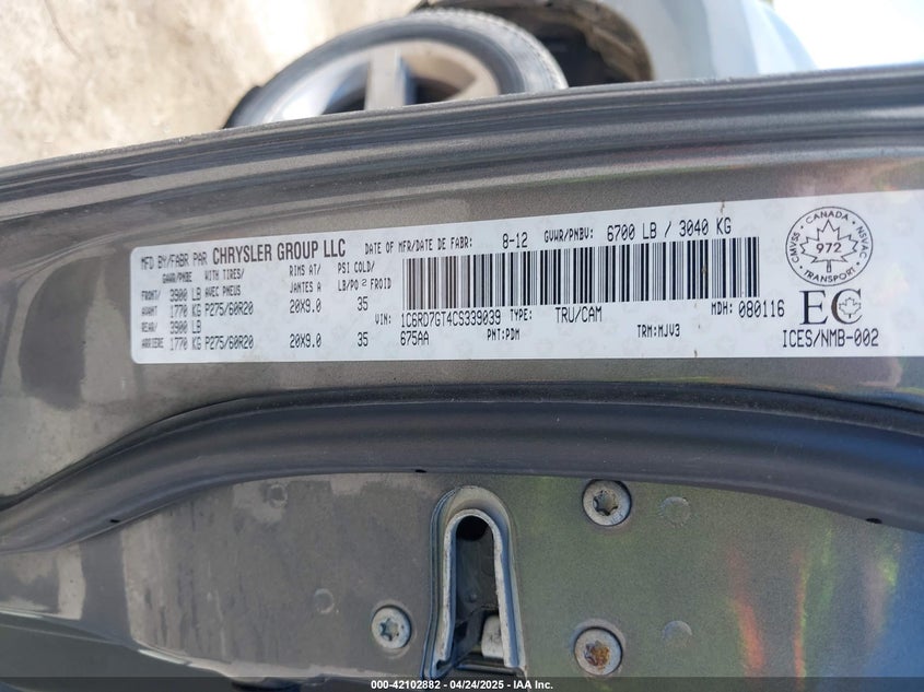 2012 RAM 1500 VIN: 1C6RD7GT4CS339039