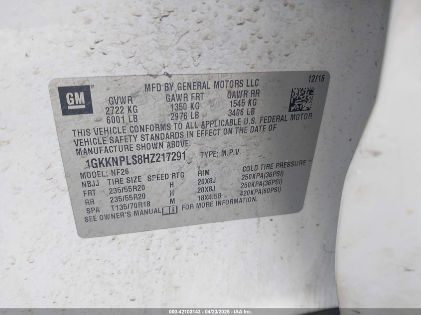 2017 GMC ACADIA DENALI - 1GKKNPLS8HZ217291