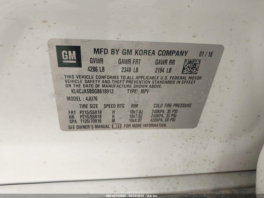 2016 BUICK ENCORE - KL4CJASB0GB618913