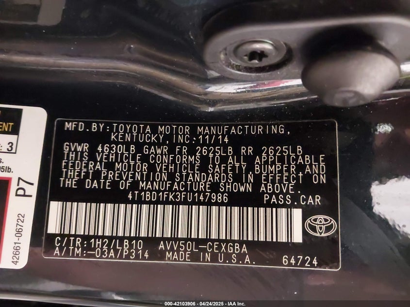 2015 TOYOTA CAMRY HYBRID XLE - 4T1BD1FK3FU147986