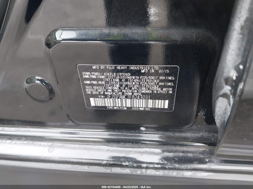 2015 Subaru Xv Crosstrek 2.0I Limited VIN: JF2GPAMC7F8243031 Lot: 42104488