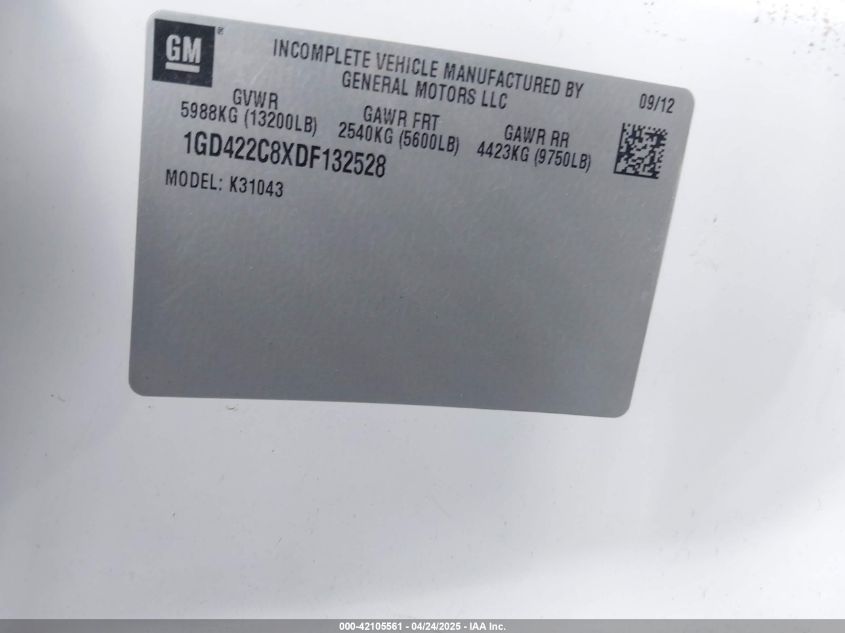 2013 GMC Sierra 3500Hd Chassis Work Truck VIN: 1GD422C8XDF132528 Lot: 42105561