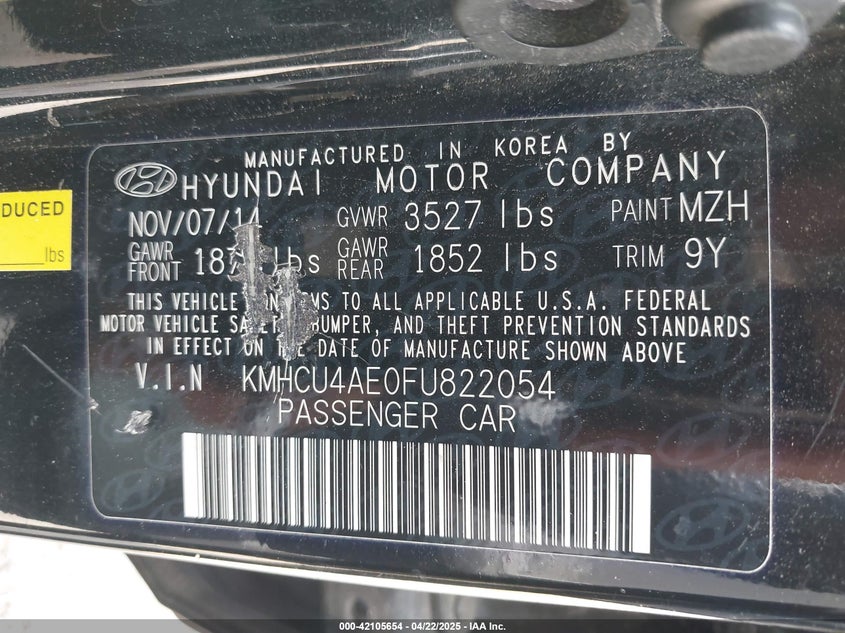 2015 HYUNDAI ACCENT VIN: KMHCU4AE0FU822054