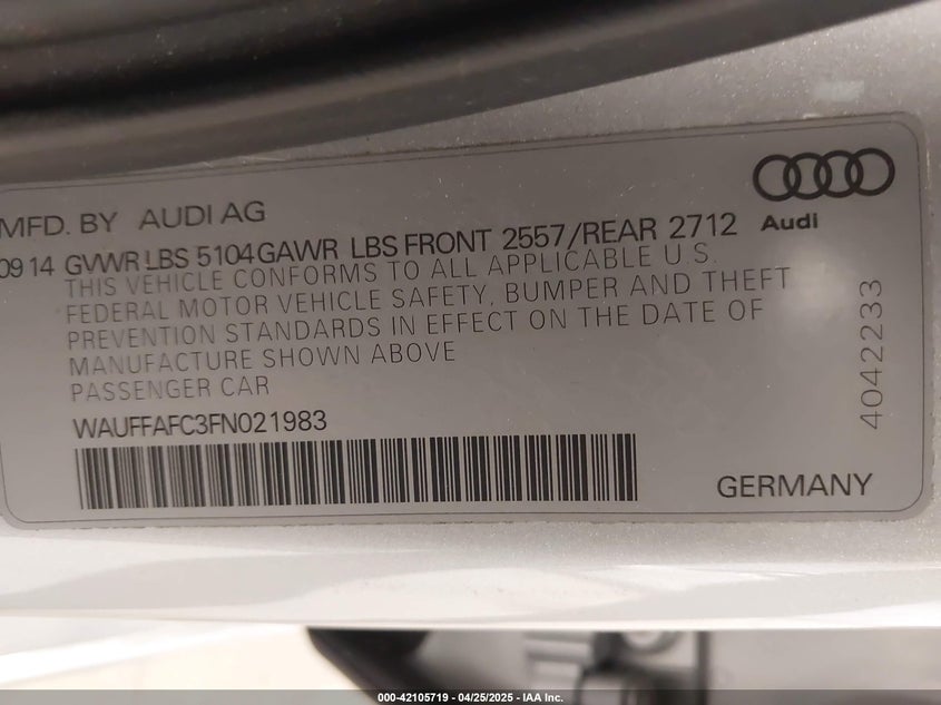 2015 AUDI A6 2.0T PREMIUM - WAUFFAFC3FN021983