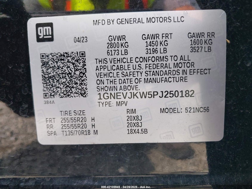 2023 CHEVROLET TRAVERSE VIN: 1GNEVJKW5PJ250182