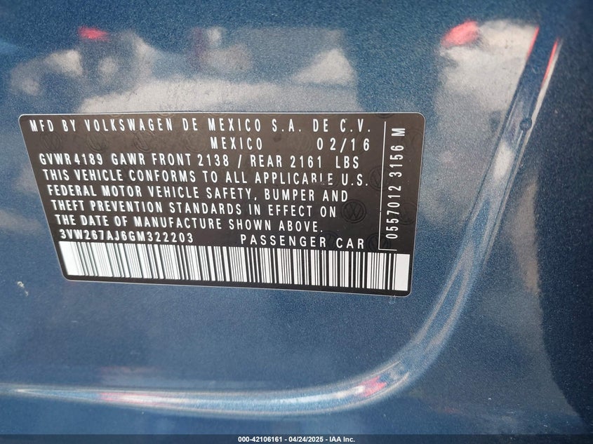 2016 VOLKSWAGEN JETTA S - 3VW267AJ6GM322203