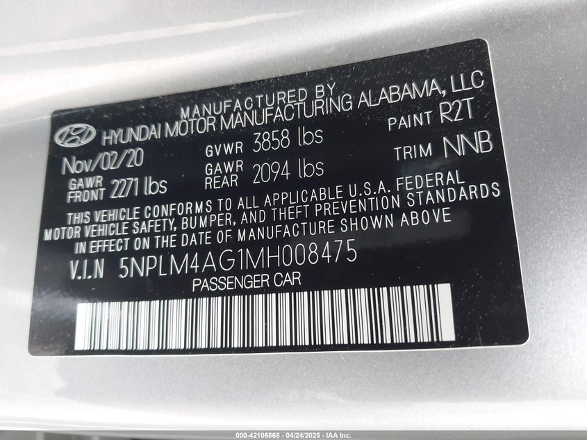 2021 HYUNDAI ELANTRA VIN: 5NPLM4AG1MH008475