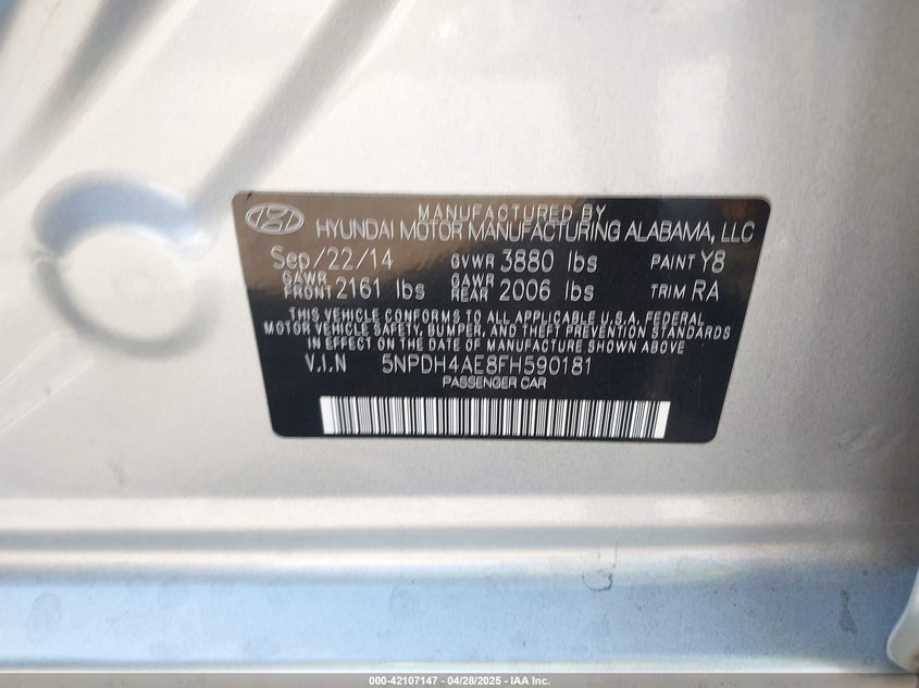 2015 HYUNDAI ELANTRA SE - 5NPDH4AE8FH590181