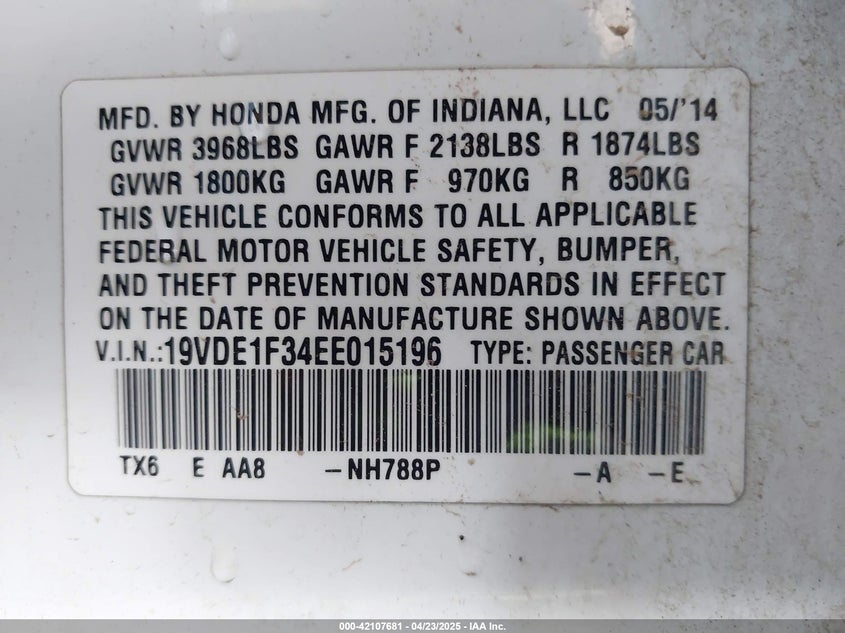 2014 ACURA ILX 2.0L - 19VDE1F34EE015196