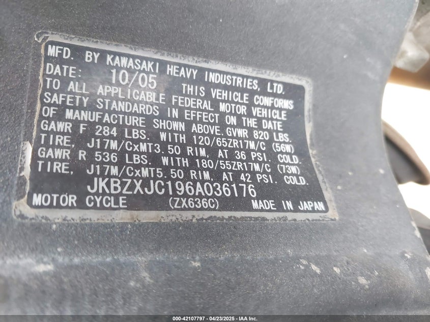 2006 KAWASAKI ZX636 C1 - JKBZXJC196A036176