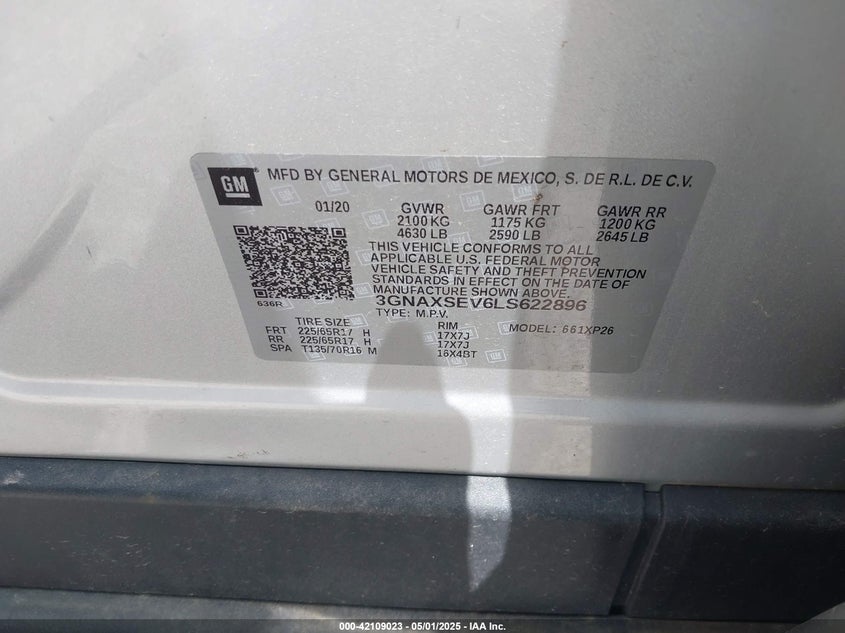 VIN 3GNAXSEV6LS622896 2020 CHEVROLET EQUINOX AWD LS