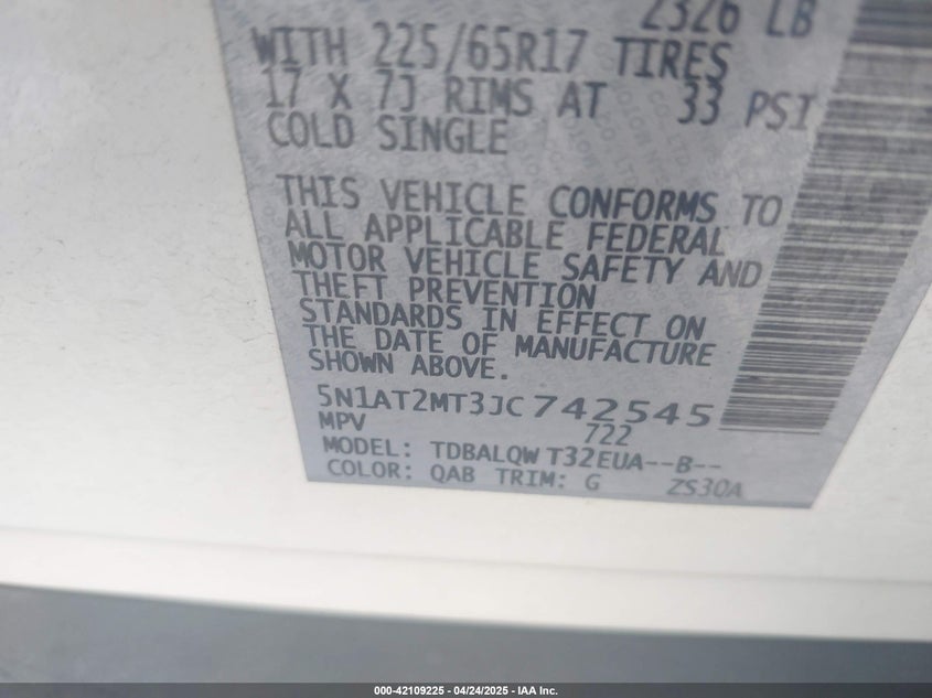 2018 NISSAN ROGUE VIN: 5N1AT2MT3JC742545