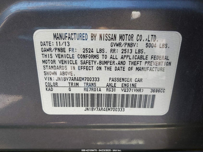 2014 INFINITI Q50 PREMIUM - JN1BV7AR4EM700333