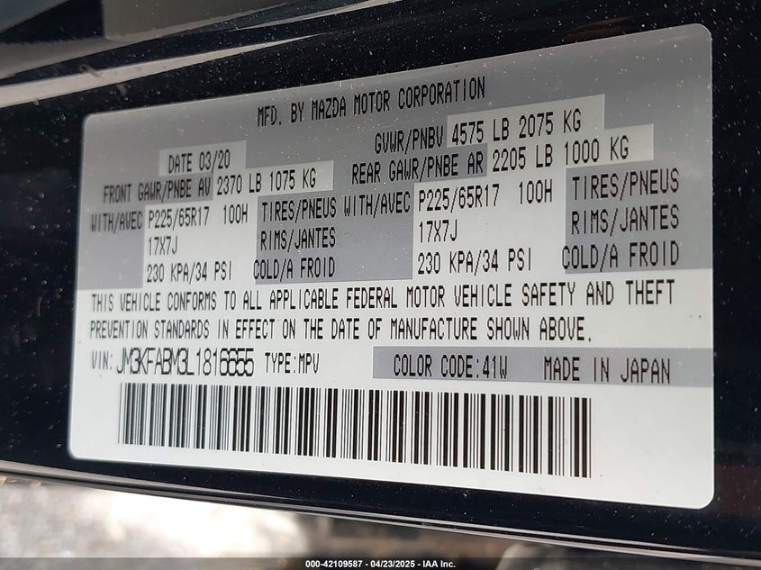 2020 MAZDA CX-5 SPORT - JM3KFABM3L1816655