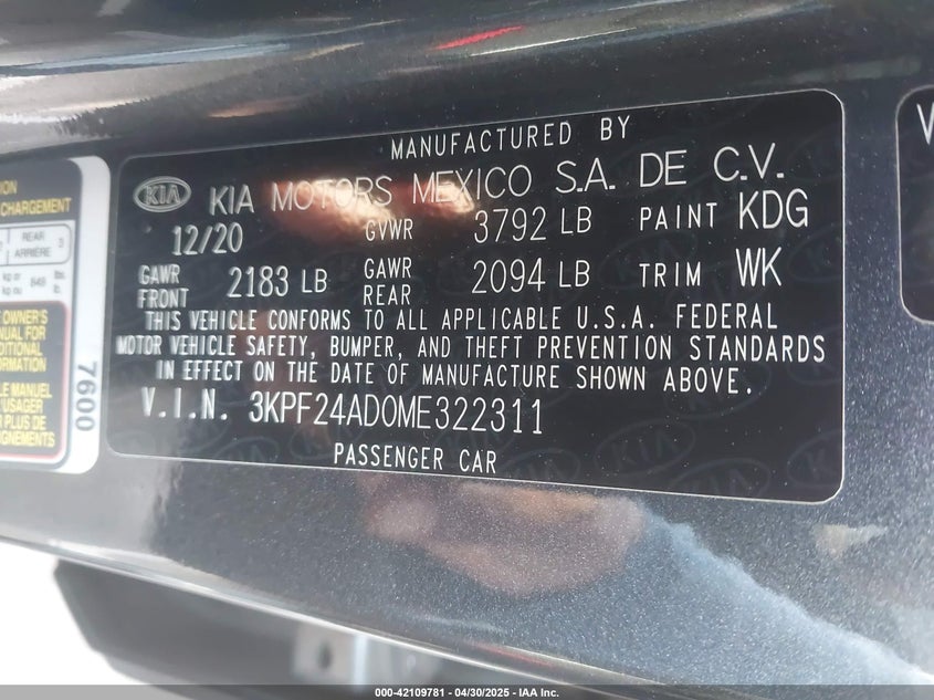 2021 KIA FORTE FE - 3KPF24AD0ME322311