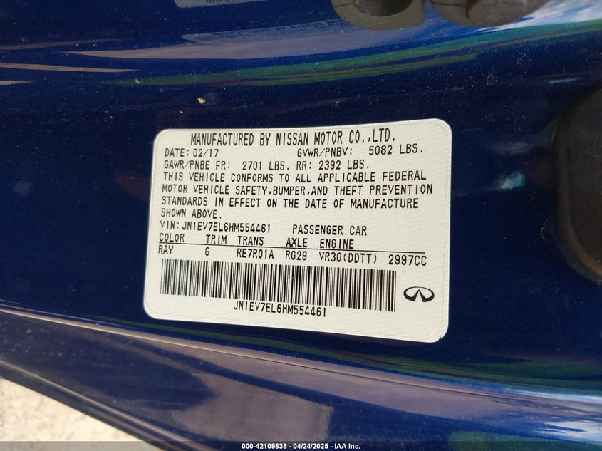 2017 INFINITI Q60 VIN: JN1EV7EL6HM554461