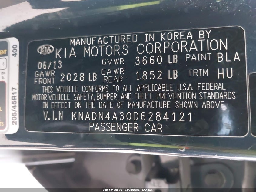 2013 KIA RIO VIN: KNADN4A30D6284121