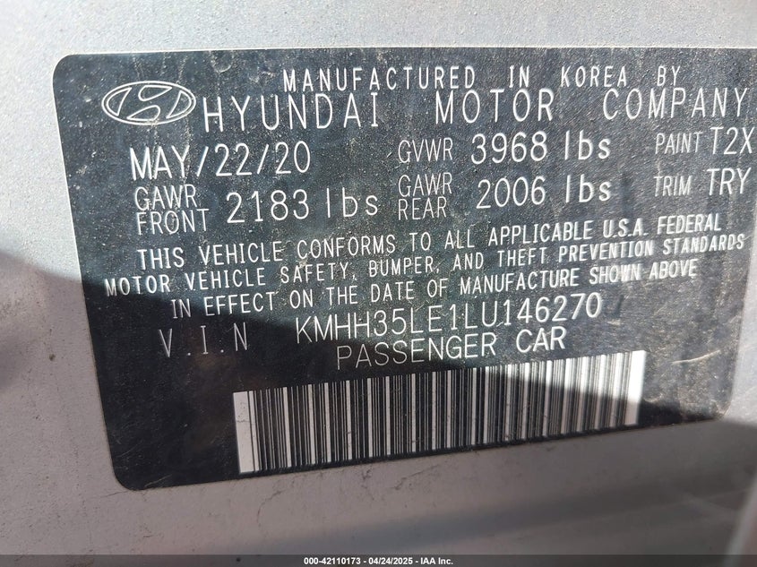2020 HYUNDAI ELANTRA GT VIN: KMHH35LE1LU146270
