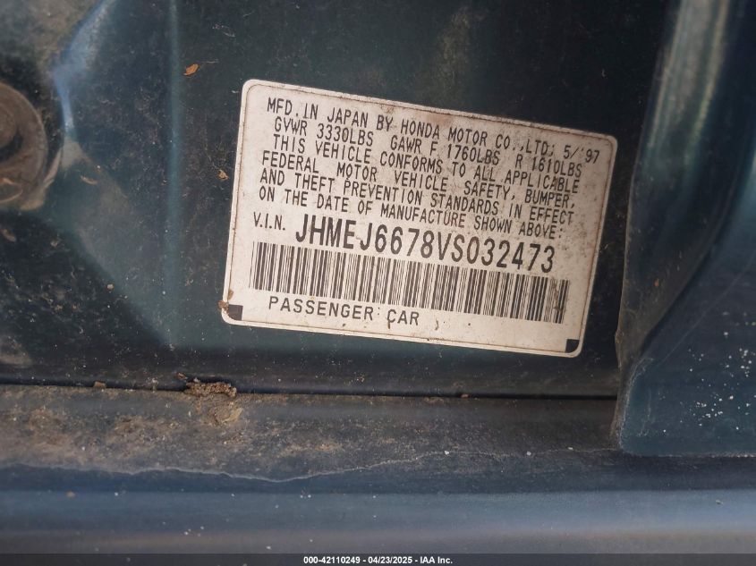 1997 Honda Civic Lx VIN: JHMEJ6678VS032473 Lot: 42110249