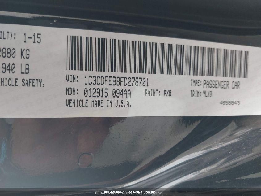 2015 Dodge Dart Gt VIN: 1C3CDFEB8FD278701 Lot: 42110462