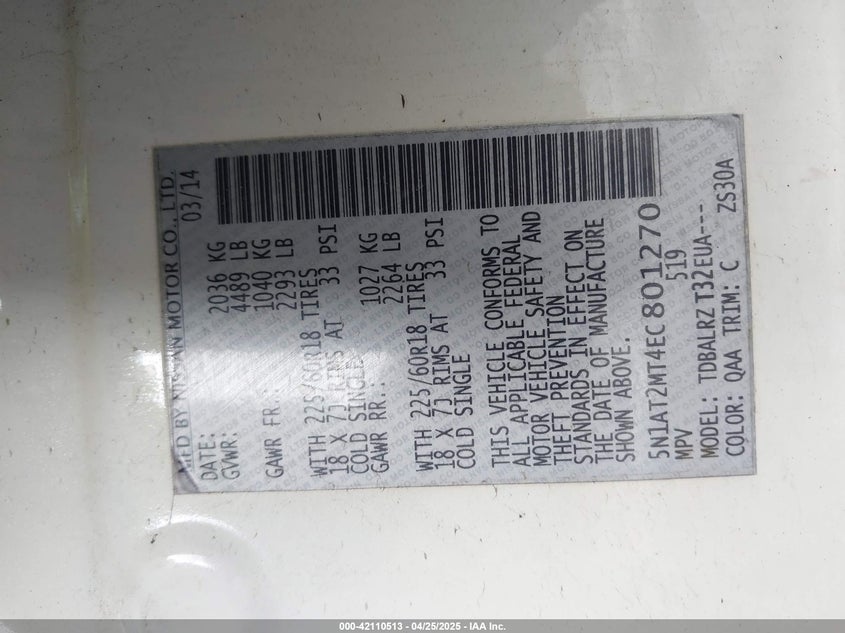 2014 NISSAN ROGUE SL - 5N1AT2MT4EC801270