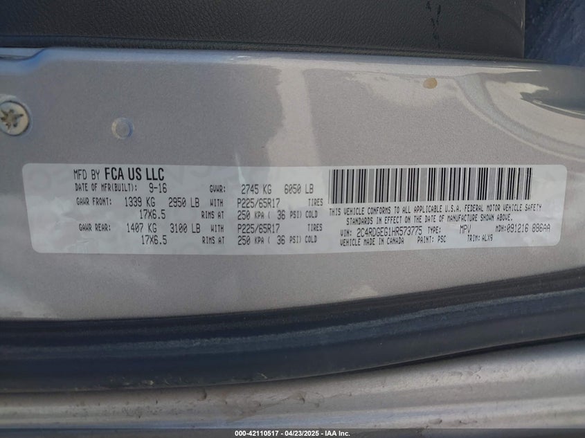 2017 DODGE GRAND CARAVAN GT - 2C4RDGEG1HR573775