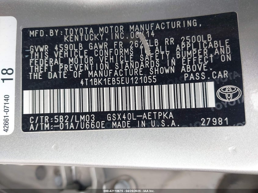 2014 TOYOTA AVALON LIMITED - 4T1BK1EB5EU121055