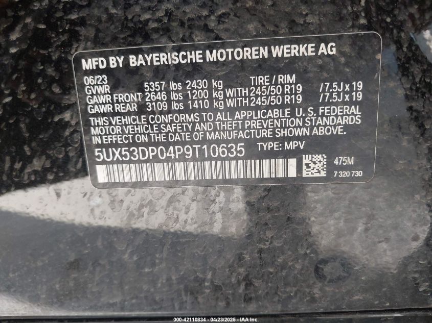 2023 BMW X3 - 5UX53DP04P9T10635