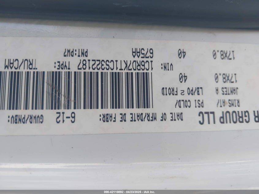 2012 DODGE RAM 1500 VIN: 1C6RD7KT1CS322187
