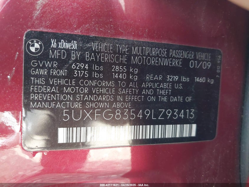 5UXFG83549LZ93413 2009 BMW X6 photo no. 9