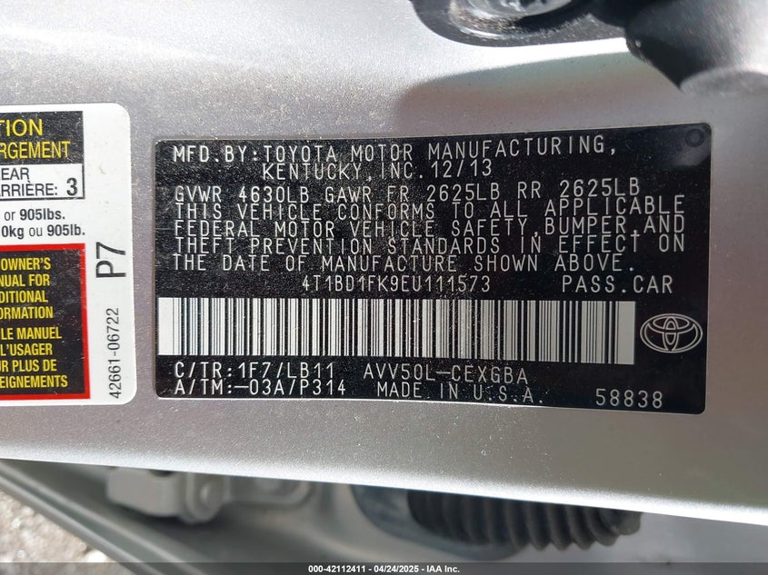 2014 TOYOTA CAMRY HYBRID XLE - 4T1BD1FK9EU111573