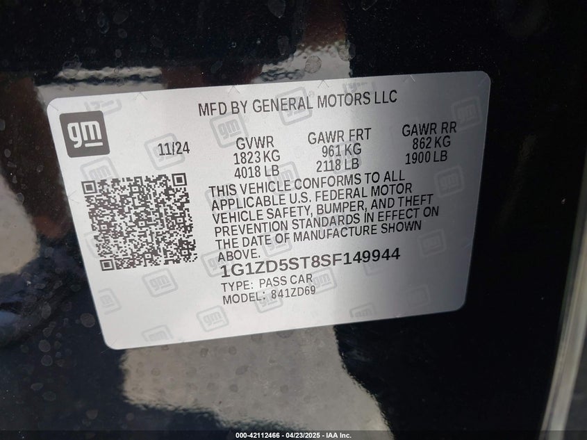 2025 CHEVROLET MALIBU(VIN: 1G1ZD5ST8SF149944